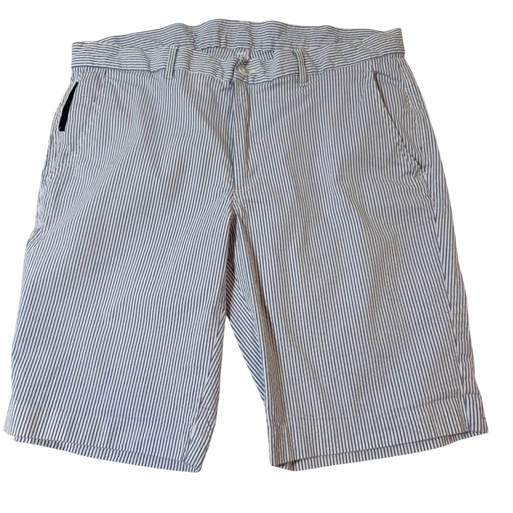 Britches by Samtex Mens 36W Blue White‎ Striped Seersucker Shorts Cotton Stretch